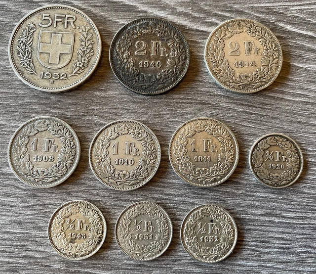 Lot 10 Monnaie Franc Suisse SILVER ARGENT Pièce Helvetia Ancienne en état🇨🇭