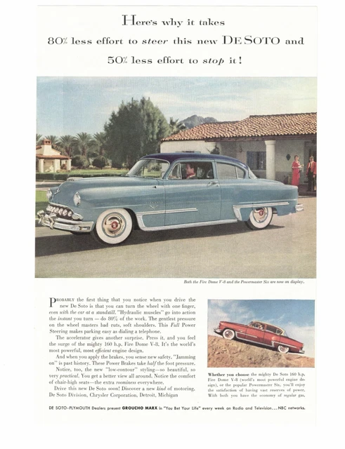 1953 Chrysler De Soto Plymouth "New" Power Steering  Brakes Car Vintage Print Ad