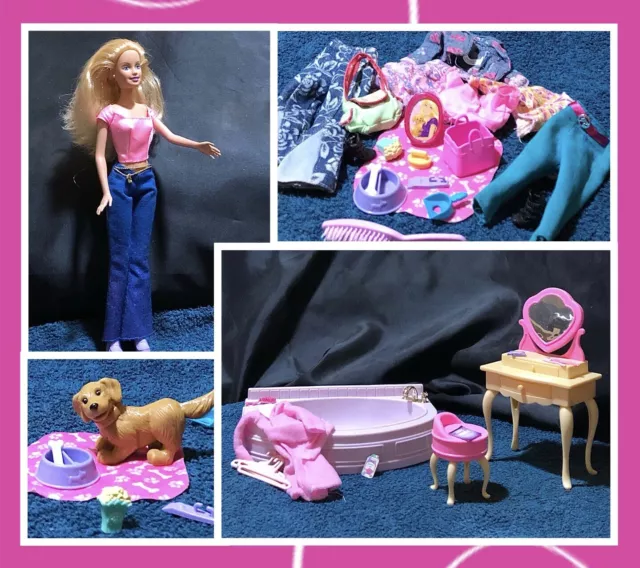 Barbie! Frisiertisch, Badewanne, viel Zubehör, Hund & Puppe! SCHÖNES KONVOLUT!!!