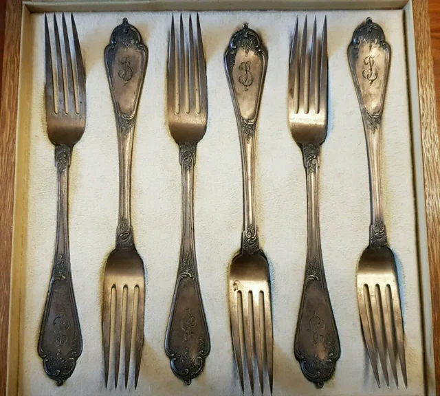 Faberge Table Forks Set of 6 | Silver 84 Samples | Moscow Branch 1908-1917