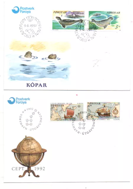 Färöer 1992  MiNr.: 231/32; 235/36 2 Ersttagsbriefe Faroe Islands FDC