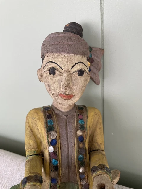 Vtg. Hand Carved Hand Painted Burmese Musician Figure Wall Hangings 3