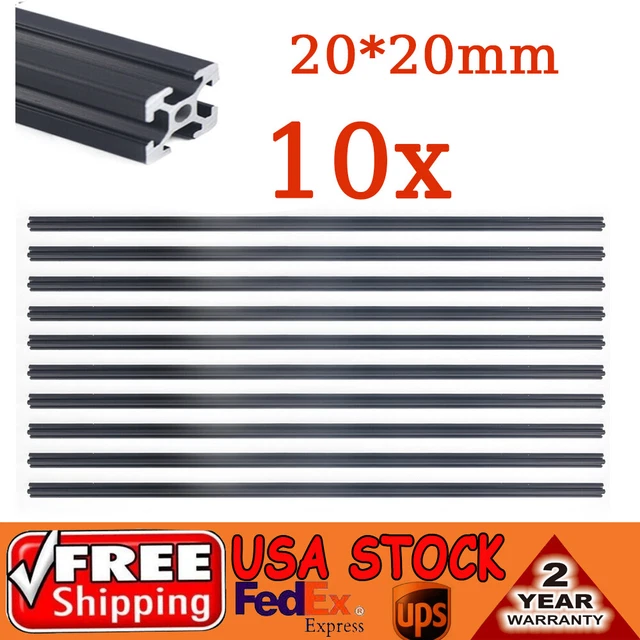 10 Pack 2020 T-Slot Aluminum Extrusion For CNC 3D Printer - 10X 1M Black