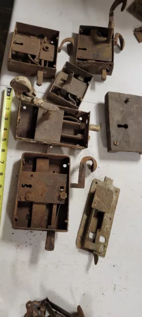 Antique Early American 18th c Wrought Iron Old PA Dutch Primitive Lock Door Lot