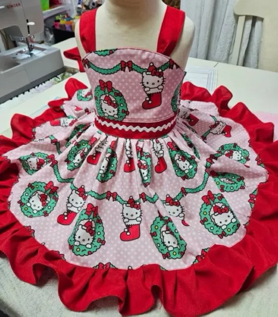Christmas Hello Kitty Girls Dress Custom Made sizes 2,3,4,5,6 Baby Girls Kids