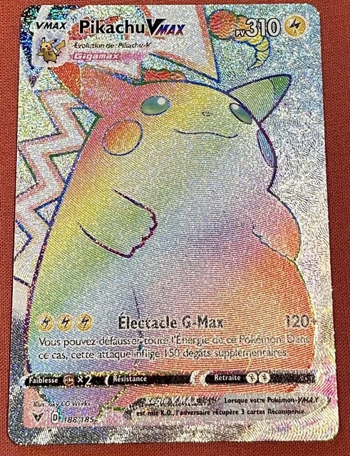 CARTE POKÉMON PIKACHU Vmax rainbow 188/185 Gigamax Française EUR 131,00 ...