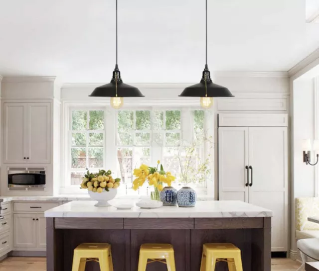 2PCS Industrial Pendant Lighting, Metal Rustic Vintage Farmhouse Pull chain