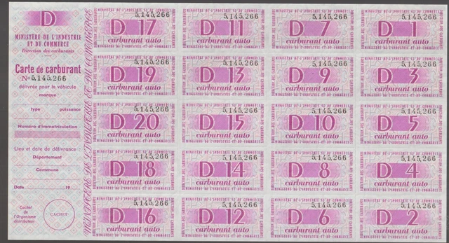 France Cinderellas Fiscal Billets Ration Carburant Auto Ministere  doublet sheet
