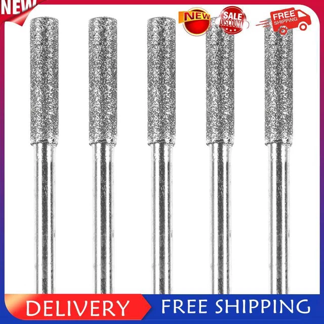 5pcs/Set Diamond Coated Grinding File Stone Heads Drill Bit (4mm Silver)