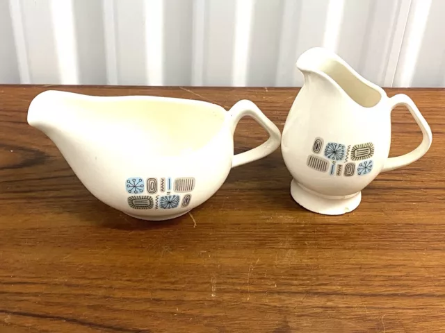 Vintage Atomic Age Mid Century Temporama Canonsburg Pottery Gravy Boat & Creamer