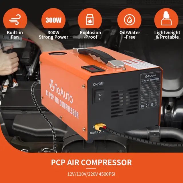 TOAUTO 4500Psi PCP Air Compressor 300MPA 12V/220V High Pressure Airgun Pump UK