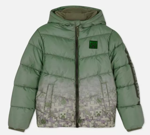 Minecraft Padded Winter School Coat Puffer Jacket Hooded Camouflage 6-14Yrs