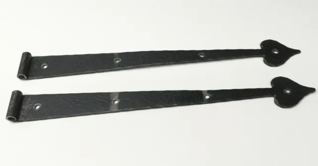 Pair Vintage Forged Iron Strap Hinges, Black Colonial Spade  13"