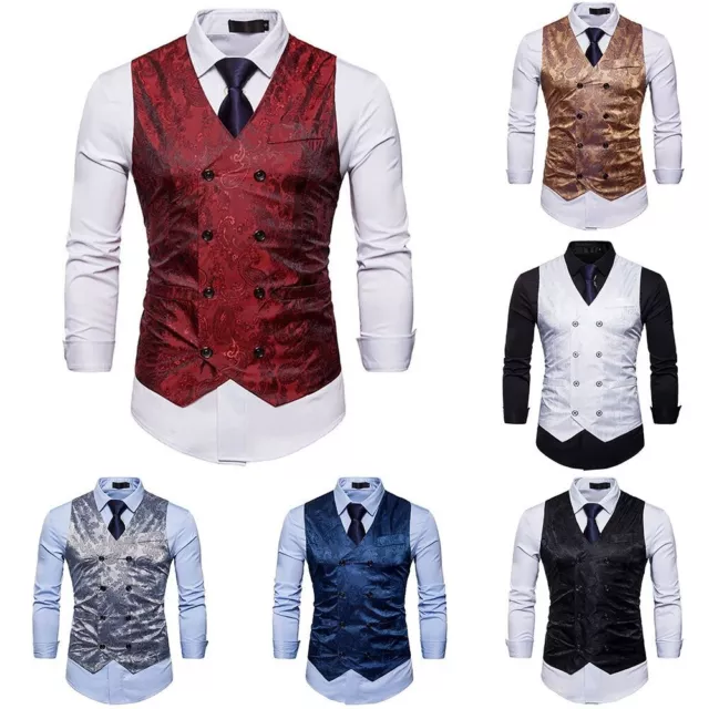 Gilet de mariage décontracté avant mode pour hommes Paisley avec cravate en so