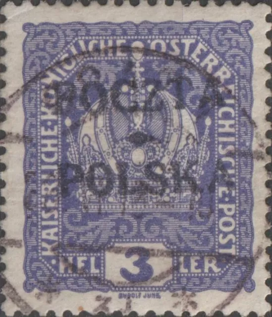 USED 1919 POLAND 3 He Krakow Issue Stamp POLSKA POCZTA Overprint Austrian Empire