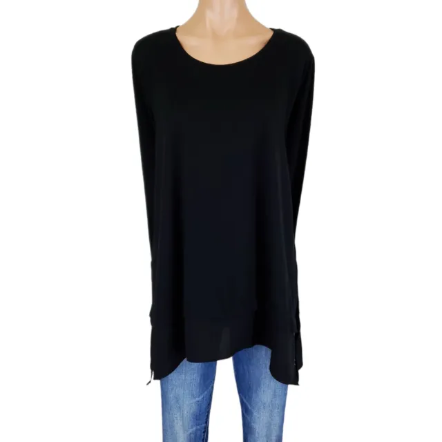 Soft Surroundings Large Top Shirt Womens Black Jersey Knit Chiffon Layered Tunic
