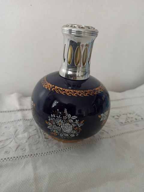 LAMPE BERGER Porcelaine Bleue FN VINTAGE FRANCE Décor Floral