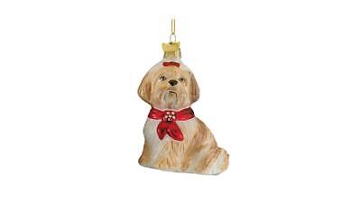 Noble Gems Glass Brown Red White Shih Tzu Dog Christmas Tree Ornament