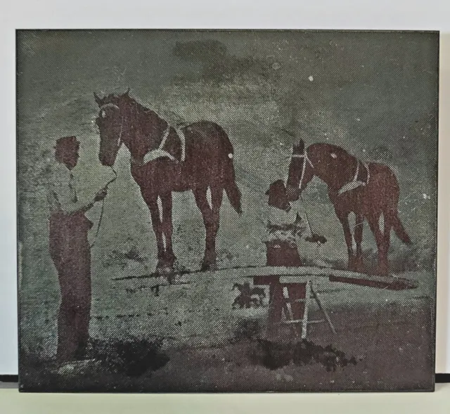 Antique Glass Dry Plate Photo Negative -  Two Men    Two Horses     4.5" x 3.75"