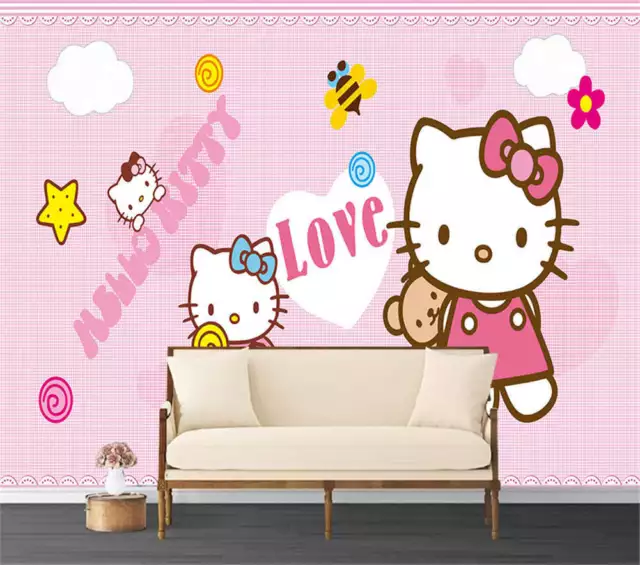 Great Hello Kitty 3D Full Wall Mural Photo Wallpaper Printing Home Kids Decor