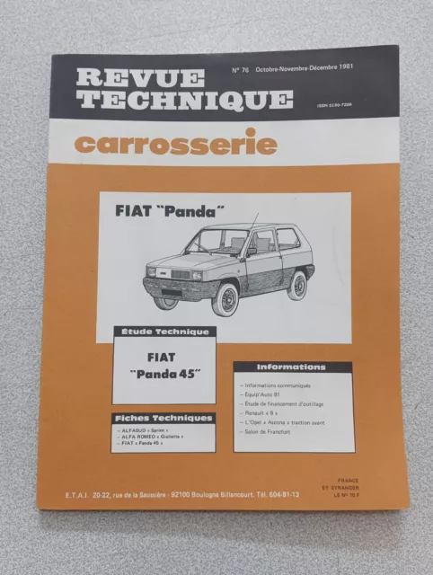 Rta Rtc Revue Technique Carrosserie Étude Documentation Fiat Panda 45 1981 N76