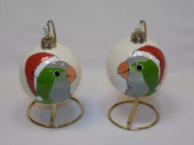 Diabolito Parrot Christmas Ornament Pair Set Stand Holder Quaker Monk Bird Santa