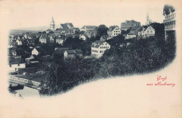 Rarität Echt Foto AK um 1900-1910 Gruß aus Backnang Stadtansicht Teilansicht