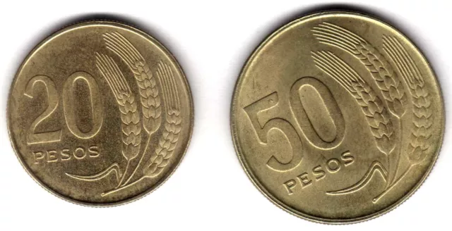 Uruguay 20 & 50 Pesos 1970 Nickel Au/Unc Condition Lot Of Two Coins