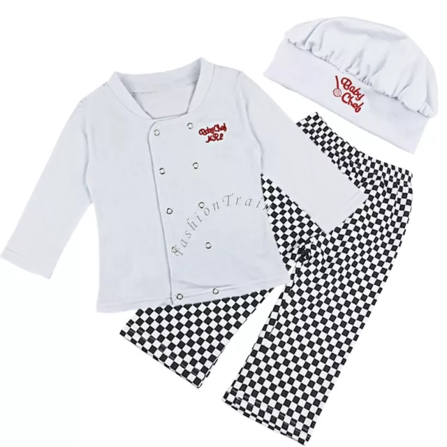 Baby Boy Girl Chef Cook Party Costume Fancy Dress Long Sleeve Outfit Clothes+Hat