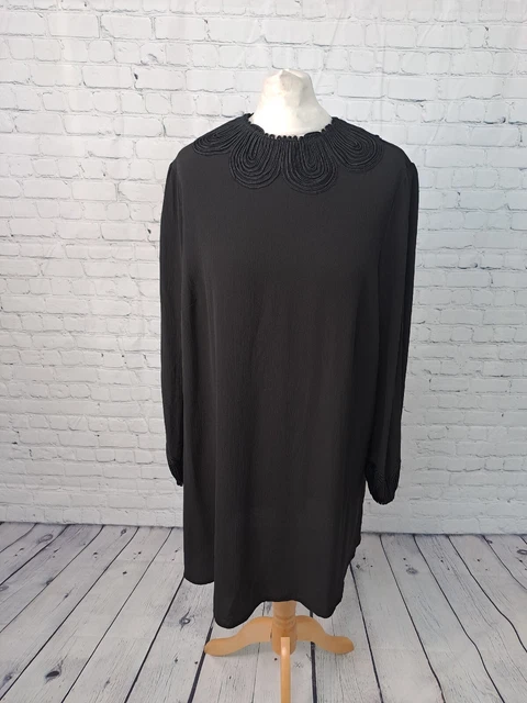 Simply Be Black Long Sleeve Long Smock Blouse Womens Size 18 (AV12)