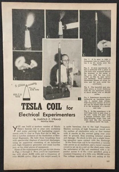 Tesla Coil 40,000 Volts 1952 HowTo build PLANS & Stanley Steamer Model