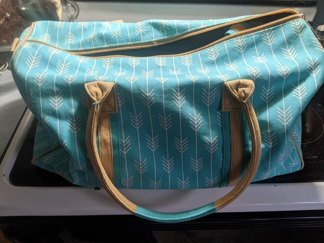 Ame & LuLu Weekend Duffle Lime Green Blue White  ESPN stiched on Side Pocket