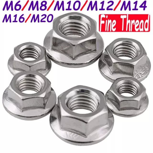 M8 M10 M12 M6 M14 M16 M20 Fine Thread Stainless Steel Serrated Hex Flanged Nuts