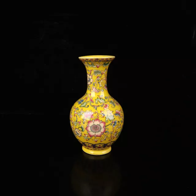 Chinese cloisonne porcelain Handmade Painted flower Exquisite bottle vase yellow