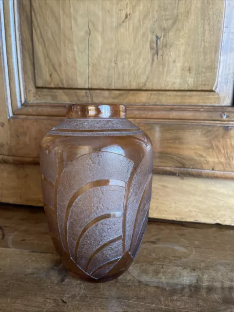 Ancien Vase Pâte De Verre Art Deco Signe Schneider