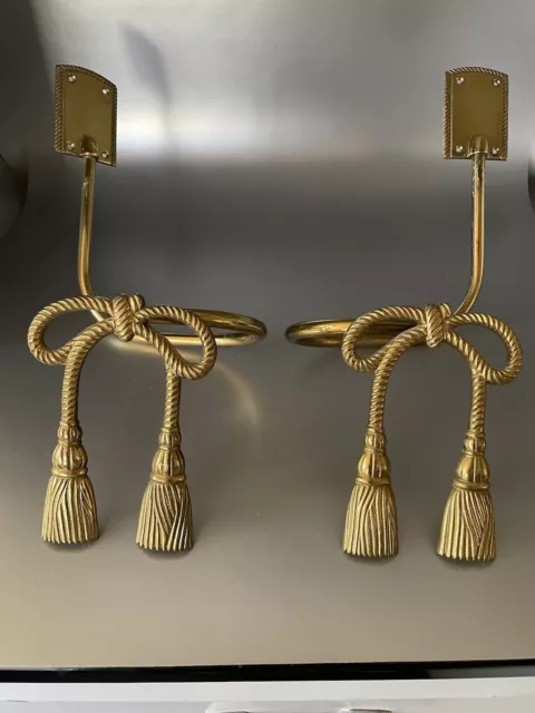 Vintage Brass Bow Curtain Tie Backs Hollywood Regency Pair of 2