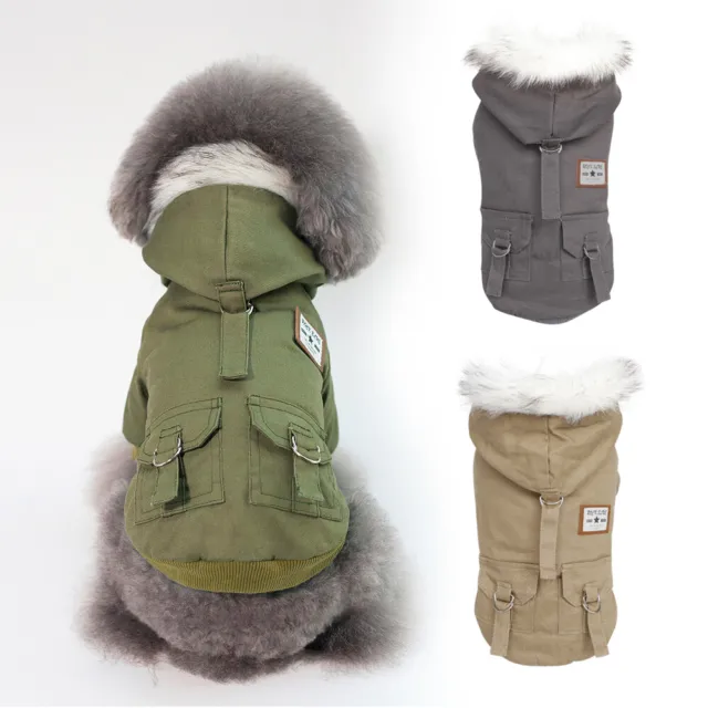 Vêtements d'hiver pour chien Bulldog français Veste manteau chaud à capuche Gris