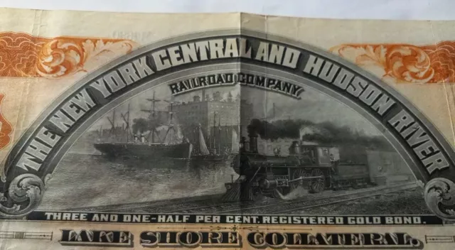 Antique 1907 New York Central Hudson River Railroad Bond  $1000 Certificate