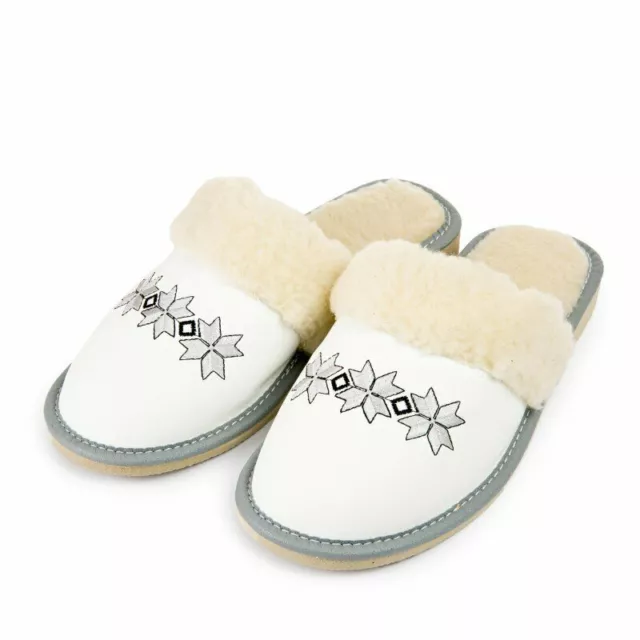 Womens Ladies Slippers  Leather Mule Cozy Winter Kapcie Snowflakes CLEARANCE