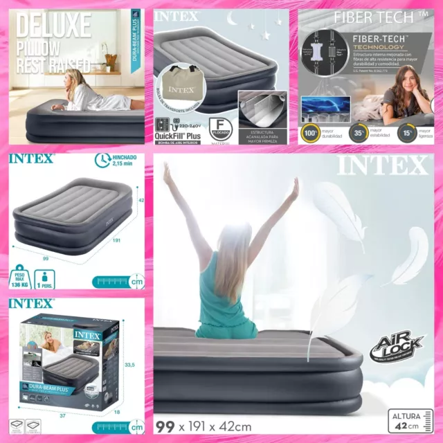 Intex Dura-Beam  Air Bed with Built-In Pump | Double | 42cm High | Fibre Tech