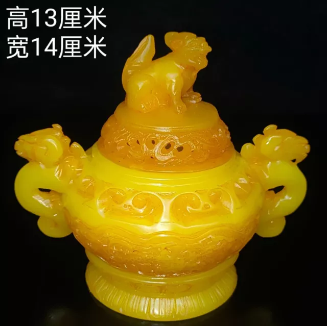 6" Tianhuang Shoushan Stone Jade Beast Dragon Pixiu Lion Incense Burner Censer