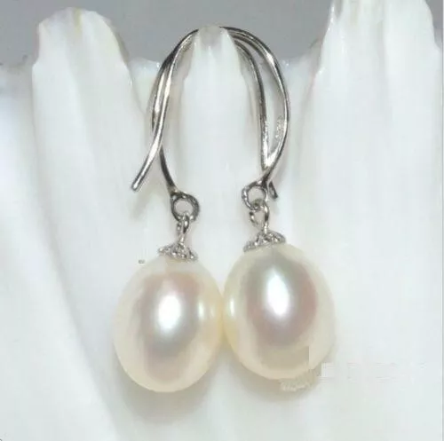 natural 8-10MM AAA south sea white pearl earrings 925 silver