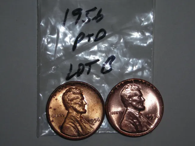wheat penny 1956,1956D SET  RED BU 1956-D LINCOLN CENT LOT #B UNC RED LUSTER