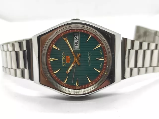 Seiko 5 Automatic Watch cal-6309 17Jewel Green dial Steel Case Working Order