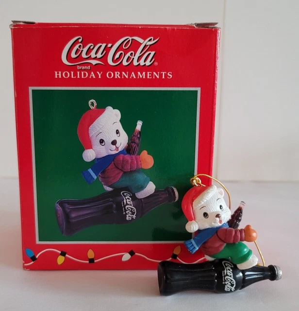 Vintage COCA-COLA POLAR BEAR Enesco ORNAMENT - Polar Bear Riding Coke Bottle