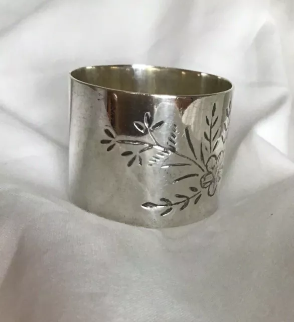 Antique Engraved with Flowers 1 1/2" Napkin Ring  Sterling Silver 2