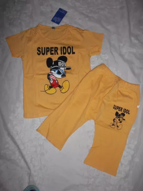 Bnwt ** 2 Pce Boys Or Girls Top & Shorts (With Mickey Mouse Iron On) ** Size 4