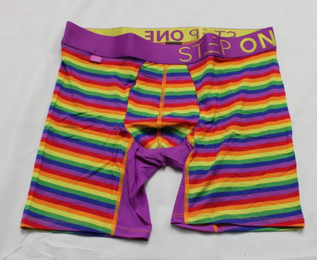 Step One Men's Super Soft UltraGlyde Boxer Briefs MR2 Rainbow Stripes Large