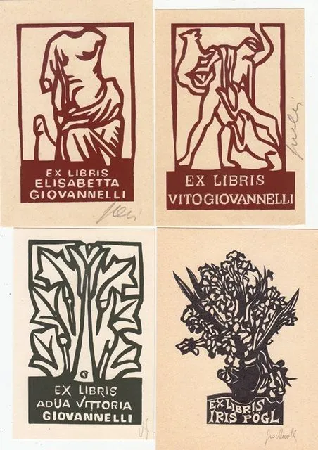 8 Exlibris Bookplate Hochdrucke Vito Giovannelli 1933 Konvolut Lot Bruno