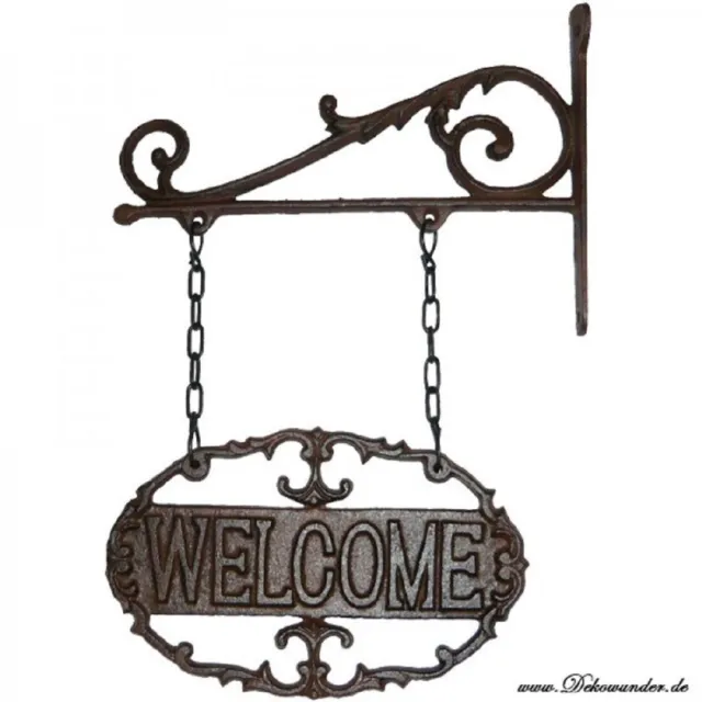 Welcome Schild im Landhausstil aus Gusseisen, für den Garten oder den Eingang